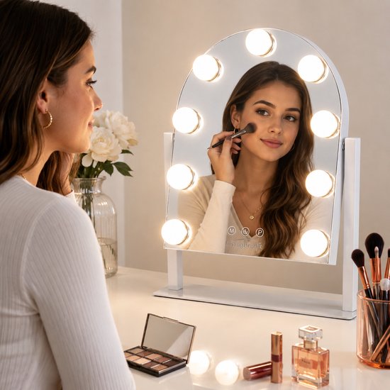 Livingbright - Make Up Spiegel met Verlichting - Draaibaar - Halfrond - Wit - afbeelding 4