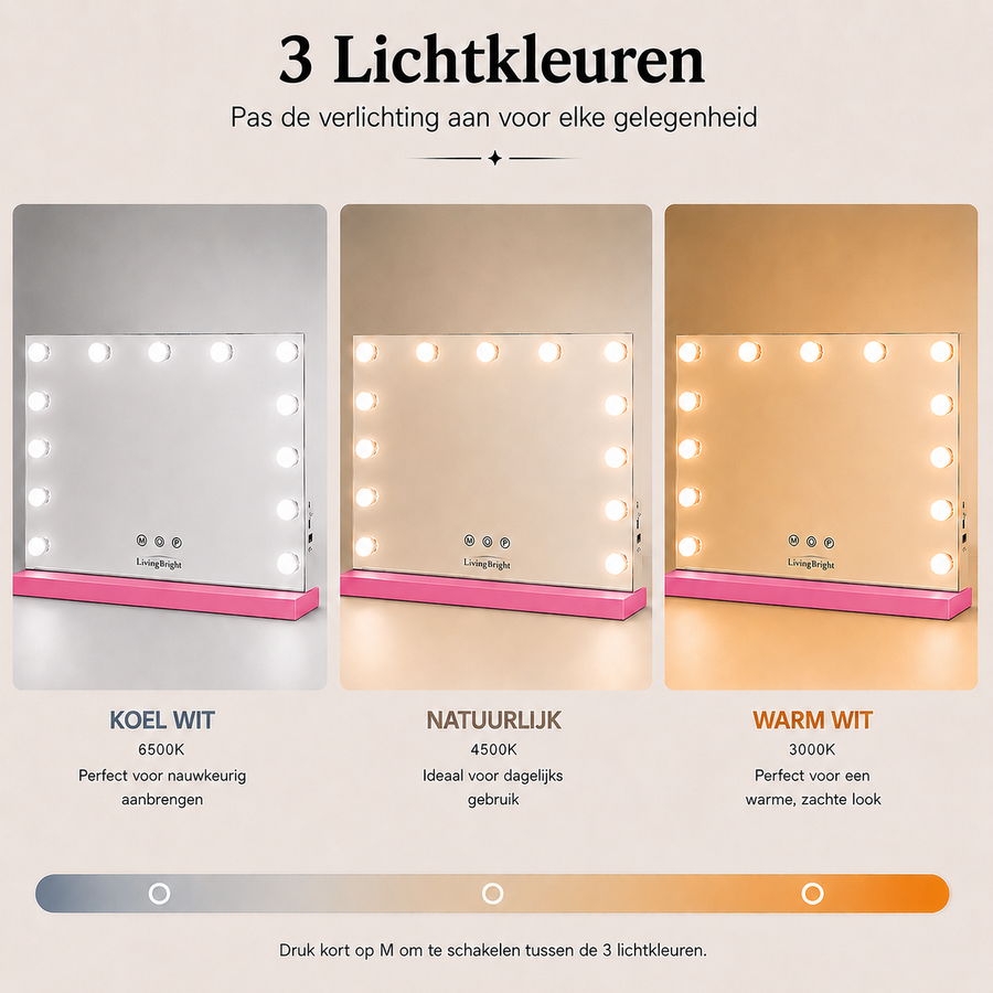 Livingbright Hollywood Spiegel 50X42CM - LED - Roze
