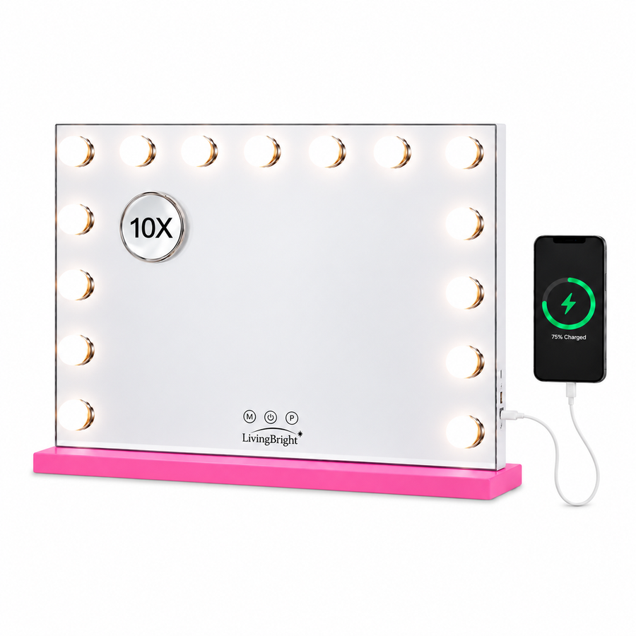 Livingbright Hollywood Spiegel 58X48CM - LED - Roze
