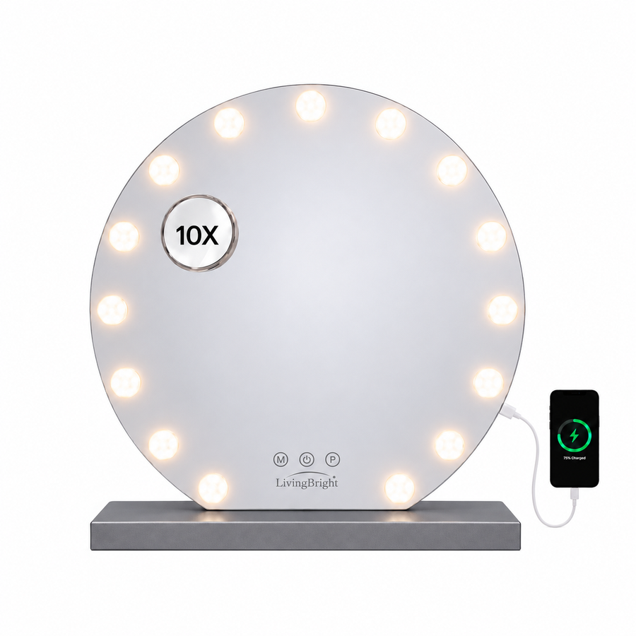 Livingbright Hollywood Spiegel Rond 60X57CM - LED - Grijs