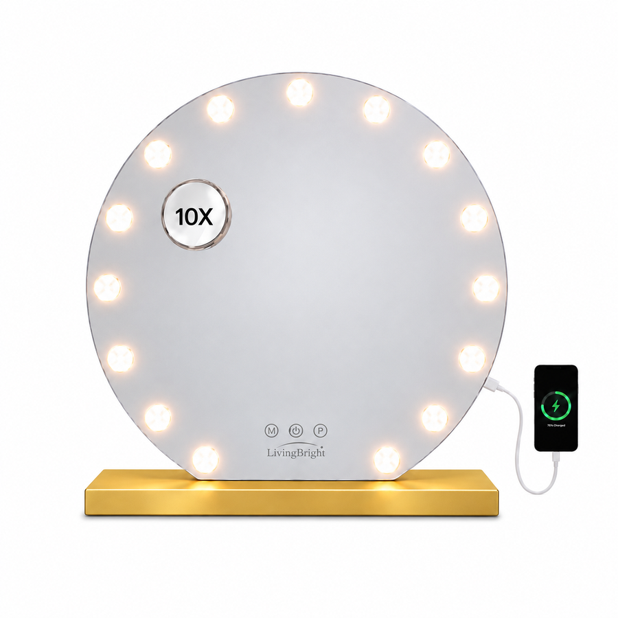 Livingbright Hollywood Spiegel Rond 60X57CM - LED - Goud