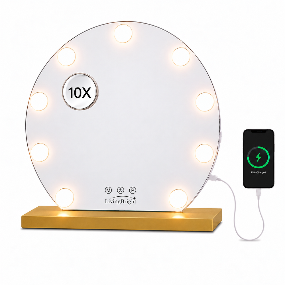 Livingbright Hollywood Spiegel Rond 40X37CM - LED - Goud