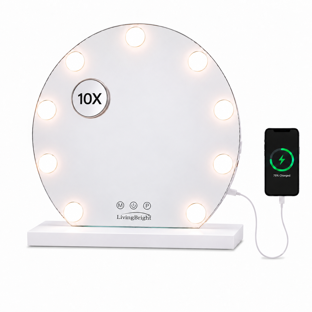 Livingbright Hollywood Spiegel Rond 40X37CM - LED - Wit