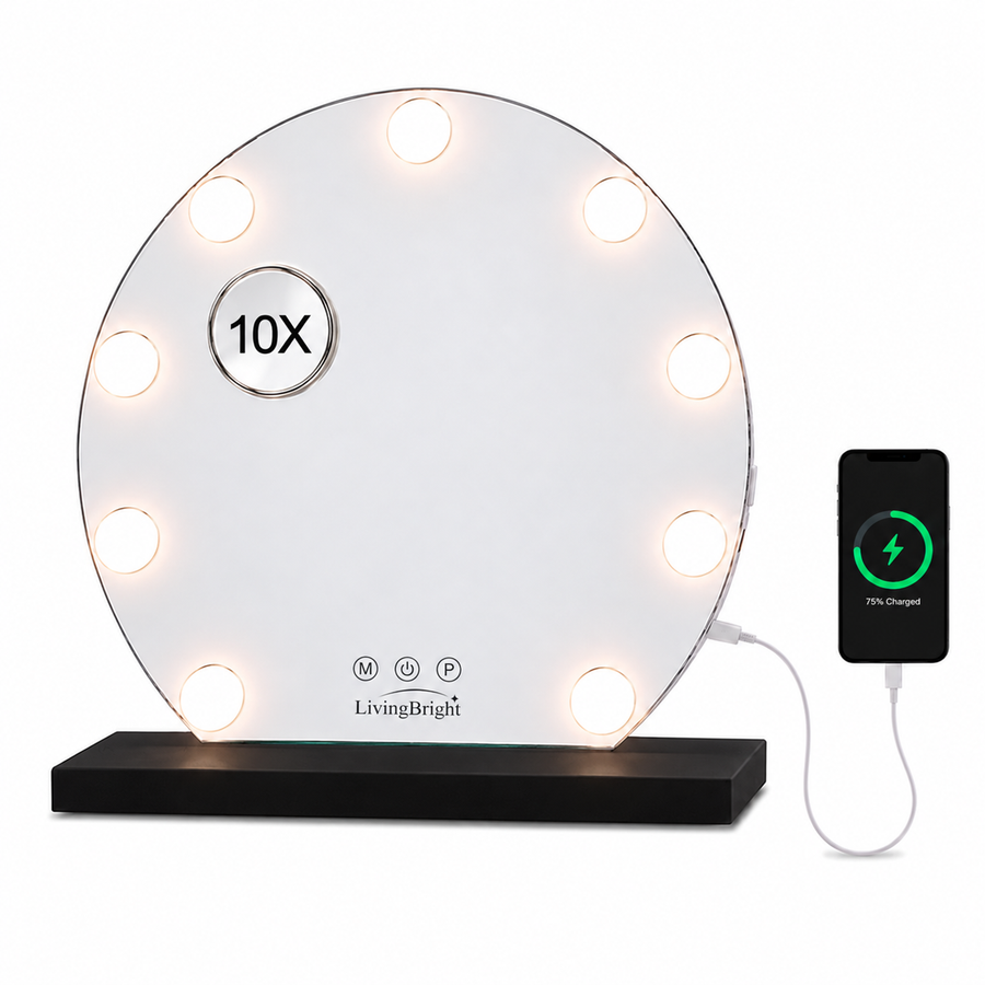 Livingbright Hollywood Spiegel Rond 40X37CM - LED - Zwart