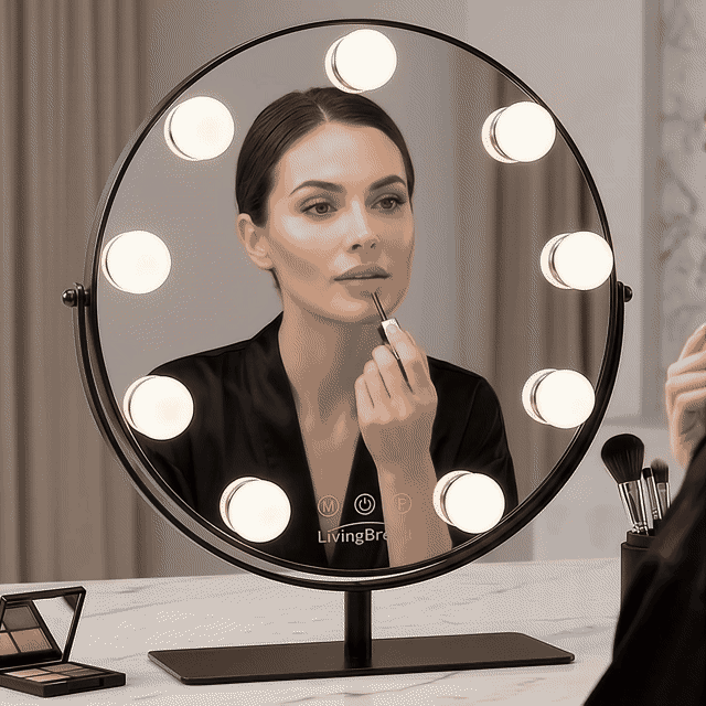 Livingbright Make-up Spiegel Rond Roterend - 9 LED - Zwart