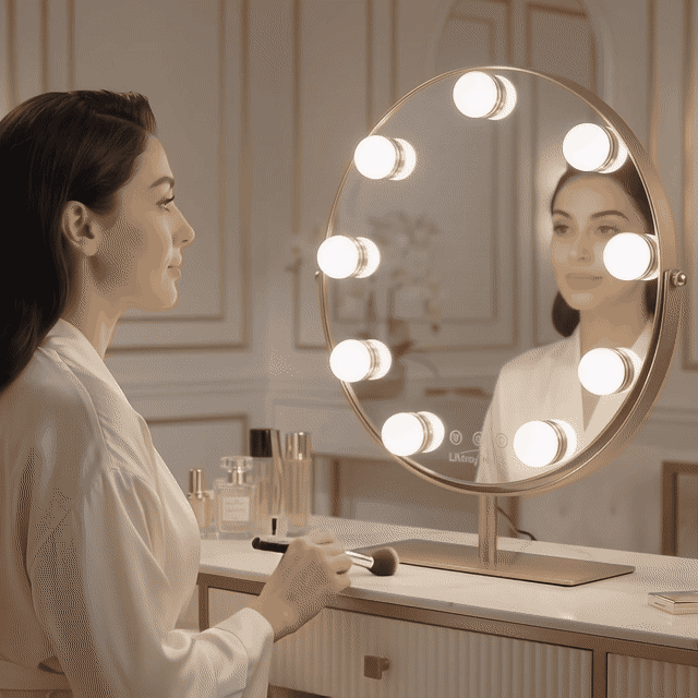 Livingbright Make-up Spiegel Rond Roterend - 9 LED - Goud