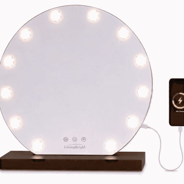 Livingbright Hollywood Spiegel Rond 50X47CM - LED - Zwart