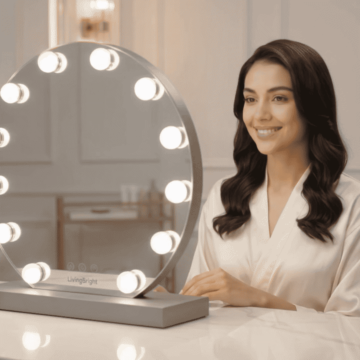 Livingbright Hollywood Spiegel Rond 50X47CM - LED - Grijs