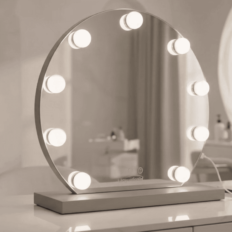 Livingbright Hollywood Spiegel Rond 40X37CM - LED - Grijs