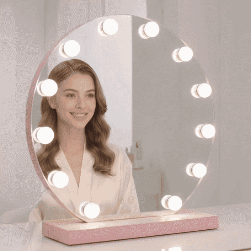 Livingbright Hollywood Spiegel Rond 50X47CM - LED - Roze