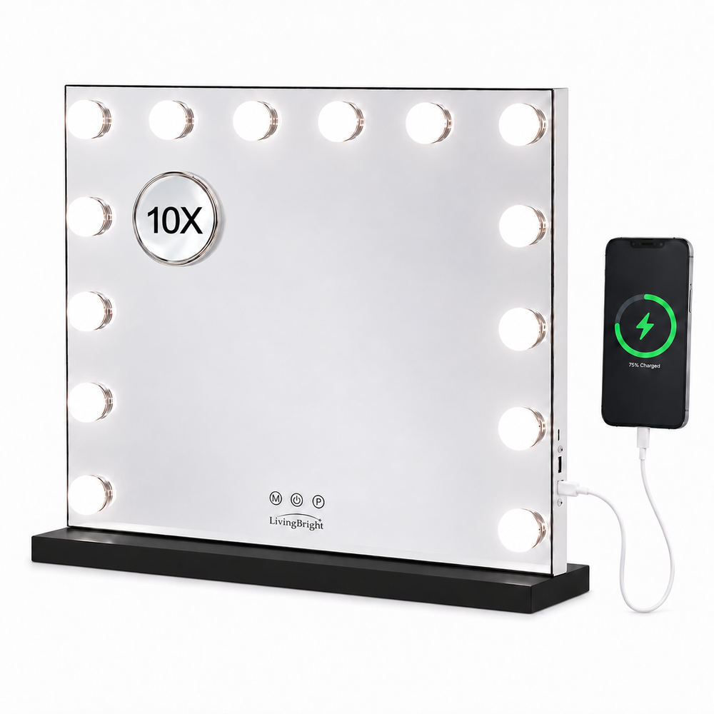 Livingbright Hollywood Spiegel 50X42CM - LED - Zwart