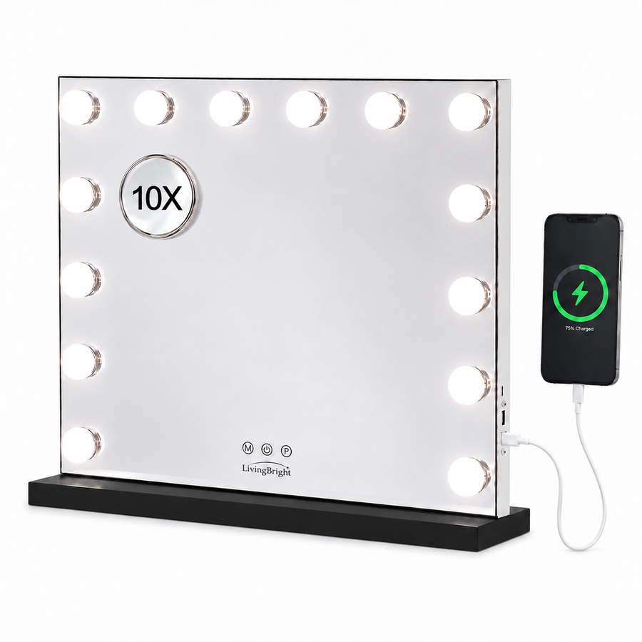 Livingbright Hollywood Spiegel 50X42CM - LED - Zwart