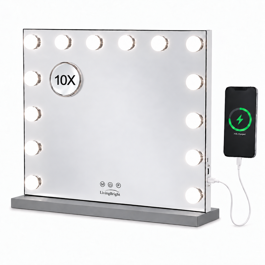 Livingbright Hollywood Spiegel 50X42CM - LED - Grijs