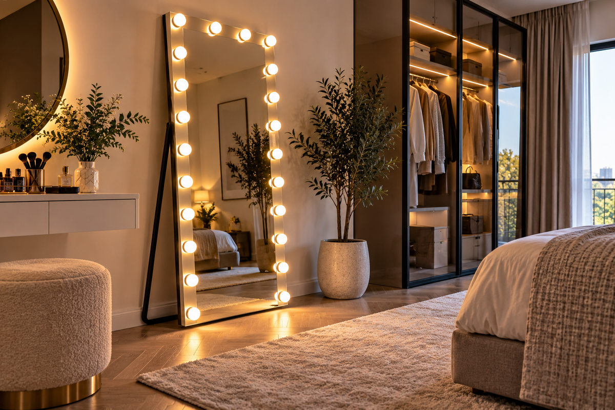 LivingBright Hollywood-Standspiegel 65x173cm – 24 LED – Weiß