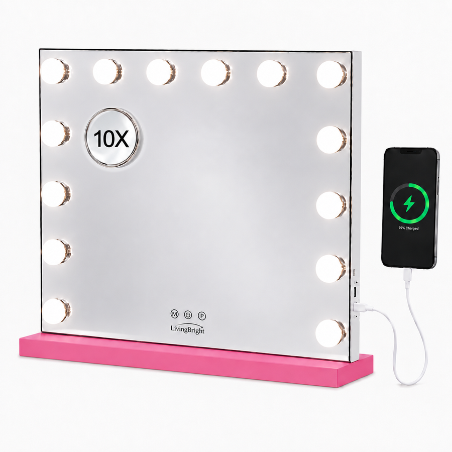 Livingbright Hollywood Spiegel 50X42CM - LED - Roze